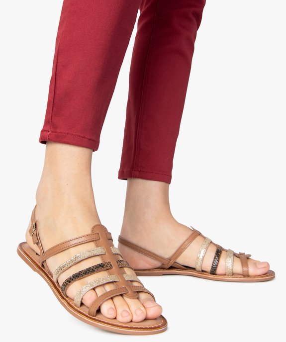 Sandales femme à talon plat et brides multiples en cuir vue1 - GEMO (CASUAL) - GEMO