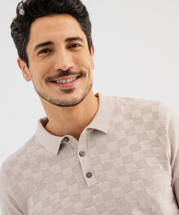 Pull à col polo et motif carreaux en relief homme vue4 - KENSINGTON - GEMO