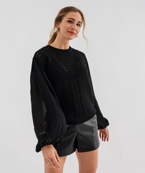 Pull en maille ajourée avec manches en voile femme vue2 - GEMO 4G FEMME - GEMO