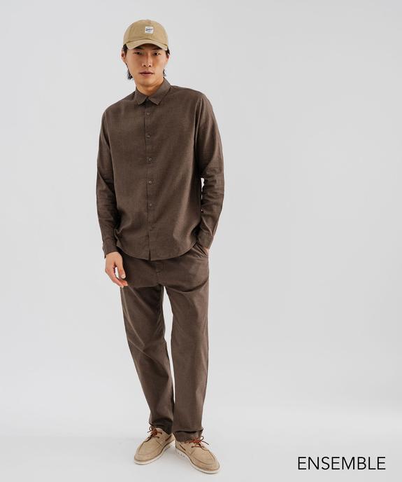 Ensemble chemise manches longues et pantalon en lin marron pour homme - GEMO
