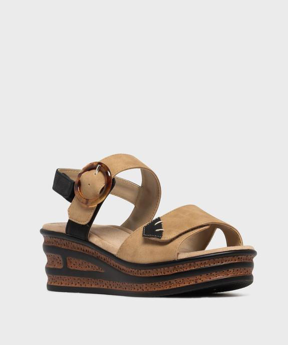 Sandales compensées à brides scratch femme - Valentina Baldano vue3 - EMILIA ROSA - GEMO