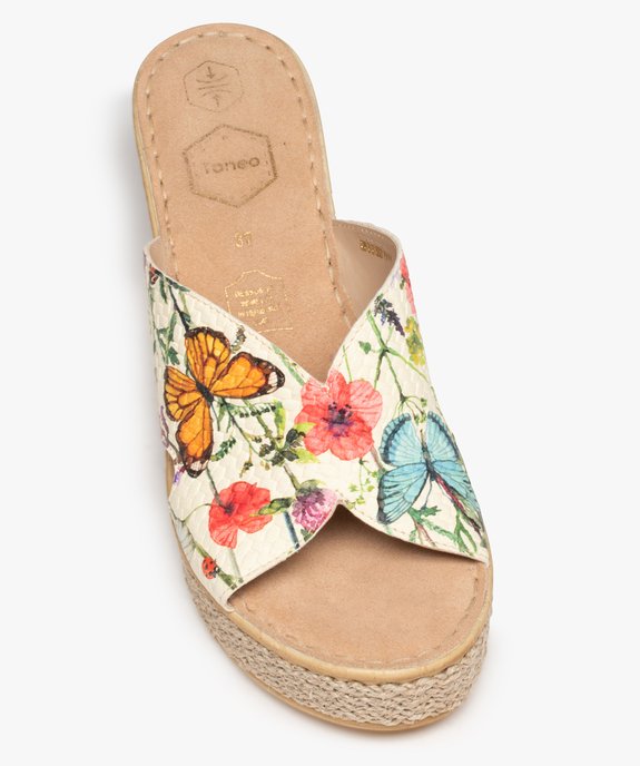 Mules femme à talon compensé dessus cuir imprimé - Tanéo vue5 - TANEO - GEMO