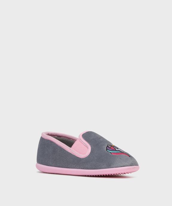 Chaussons pantoufles en velours brodés licorne fille vue2 - GEMO 4G FILLE - GEMO