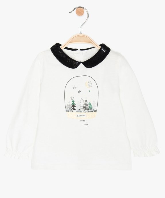 Tee-shirt bébé fille à col Claudine en sequins et tulle vue1 - GEMO(BEBE DEBT) - GEMO