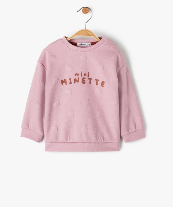 Sweat bébé fille en maille légère à motif chat gaufré vue1 - GEMO(BEBE DEBT) - GEMO