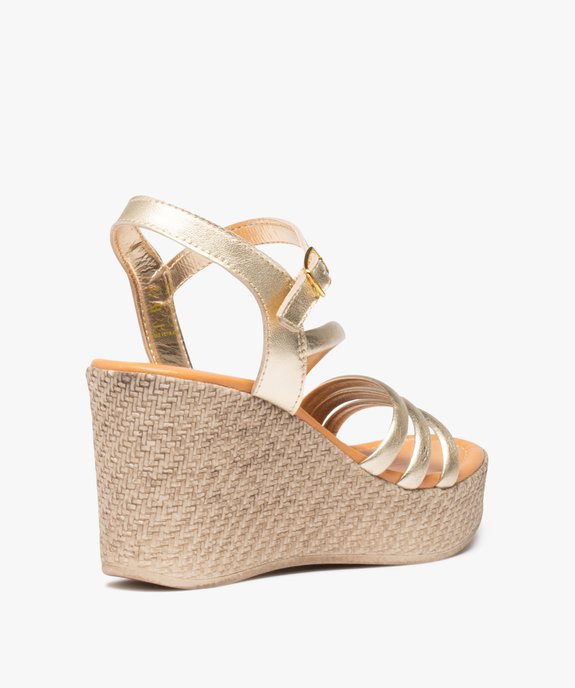 Sandales femme compensées à brides métallisées en cuir - Taneo vue4 - TANEO - GEMO