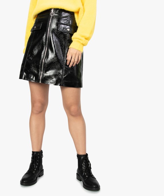 Jupe femme imitation cuir brillant avec fausses poches vue1 - GEMO(FEMME PAP) - GEMO