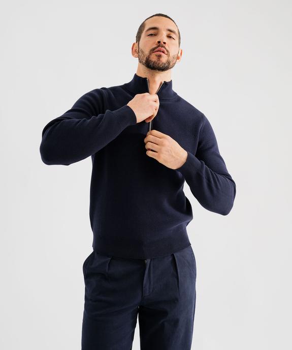 Pull en coton avec col montant zippé homme vue1 - GEMO (HOMME) - GEMO