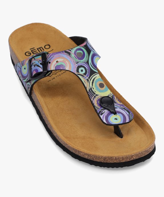 Mules femme à talon plat et bride entre-doigts imprimée vue5 - GEMO (CASUAL) - GEMO