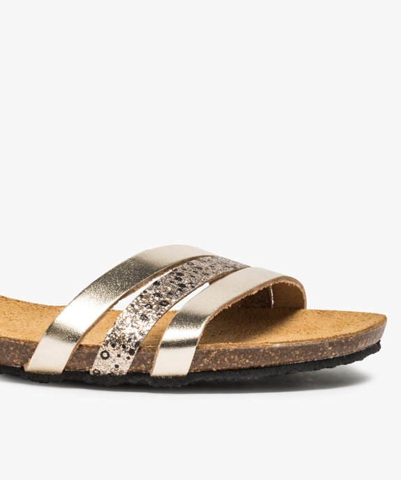 Sandales femme dorées à petit talon compensé vue6 - GEMO (CASUAL) - GEMO