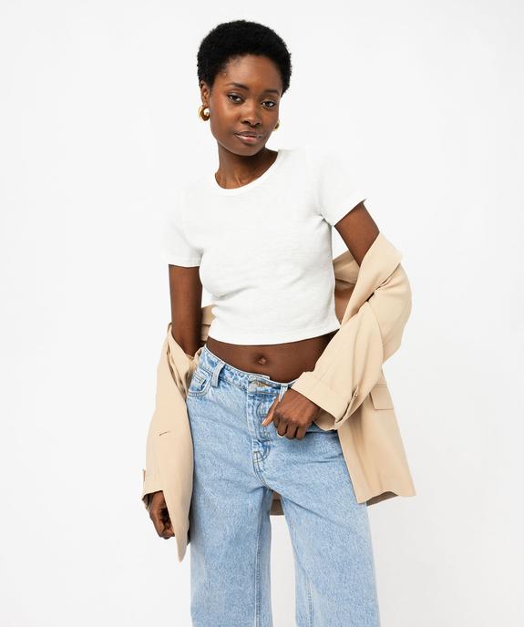 Tee-shirt manches courtes cropped en maille côtelée femme vue1 - GEMO(FEMME PAP) - GEMO
