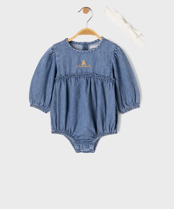 Ensemble 2 pièces combishort en jean et bandeau bébé fille - LuluCastagnette vue1 - LULUCASTAGNETTE - GEMO