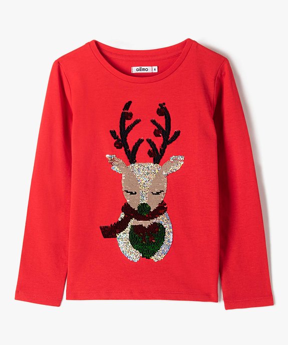 Tee-shirt de Noël fille à manches longues et sequins réversibles vue2 - GEMO (ENFANT) - GEMO
