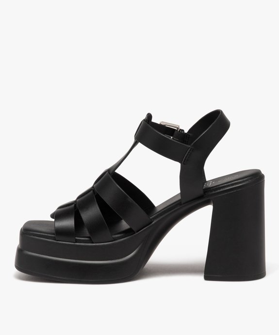 Sandales femme unies à talon haut carré et semelle plateforme avec bride à boucle vue3 - GEMO(URBAIN) - GEMO