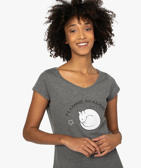 Chemise de nuit imprimée à manches courtes femme vue2 - GEMO 4G FEMME - GEMO
