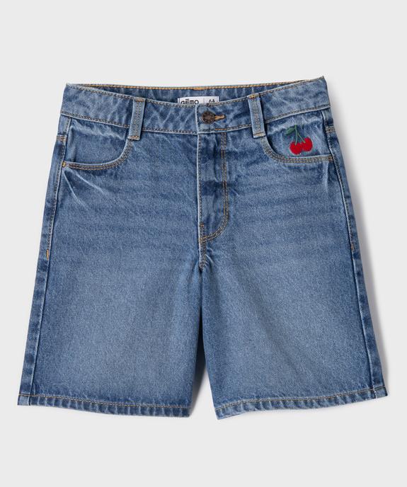 Short en jean avec motif brodé et taille ajustable fille vue1 - GEMO 4G FILLE - GEMO