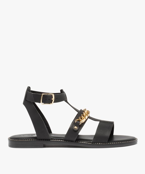 Sandales femme à talon plat et brides unies avec chaîne vue1 - GEMO (CASUAL) - GEMO