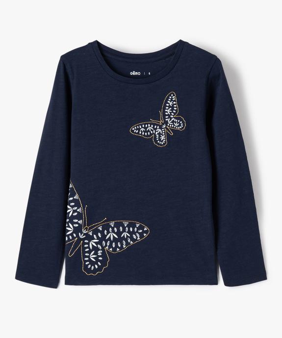 Tee-shirt fille à manches longues et broderies vue1 - GEMO (ENFANT) - GEMO