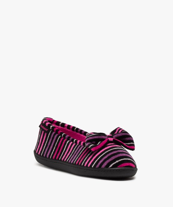 Chaussons femme ballerines rayées en velours - Isotoner vue2 - ISOTONER - GEMO