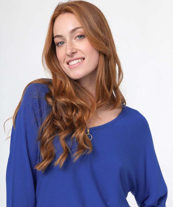 Pull col V zippé et manches chauve-souris femme vue2 - GEMO 4G FEMME - GEMO