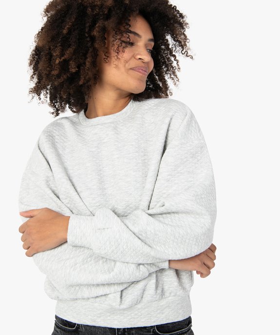 Sweat femme ample et court en matière matelassée vue2 - GEMO(FEMME PAP) - GEMO