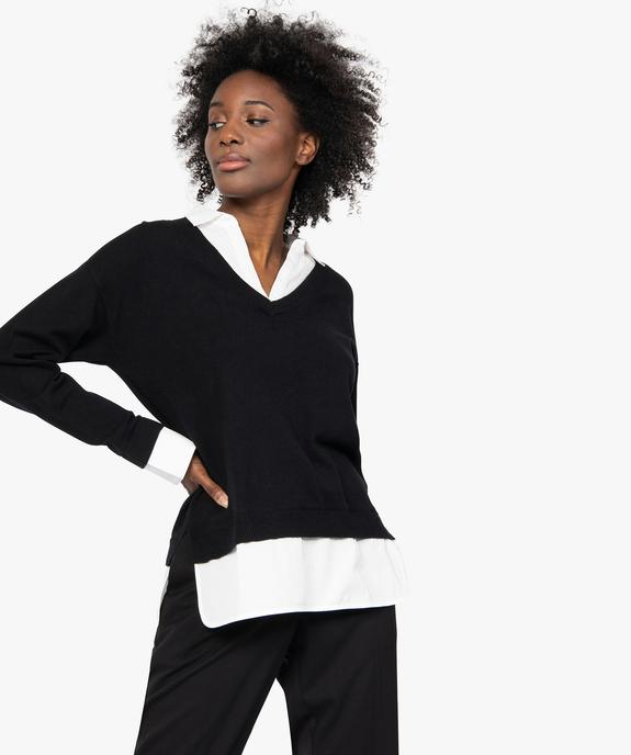Pull femme effet 2 en 1 avec col chemise vue2 - GEMO(FEMME PAP) - GEMO