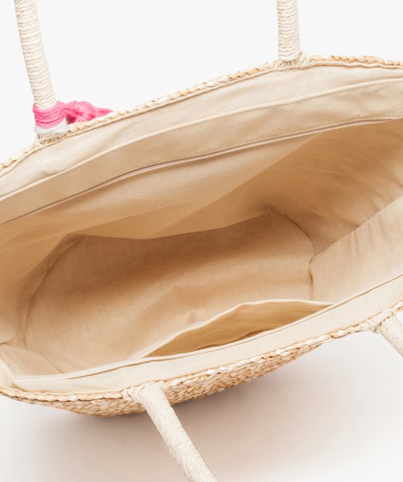 Sac cabas en paille avec motif flamant rose brodé vue3 - GEMO (ACCESS) - GEMO