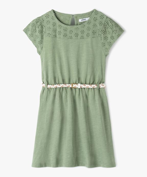Robe fille avec haut en broderie anglaise et ceinture tressée vue2 - GEMO (ENFANT) - GEMO