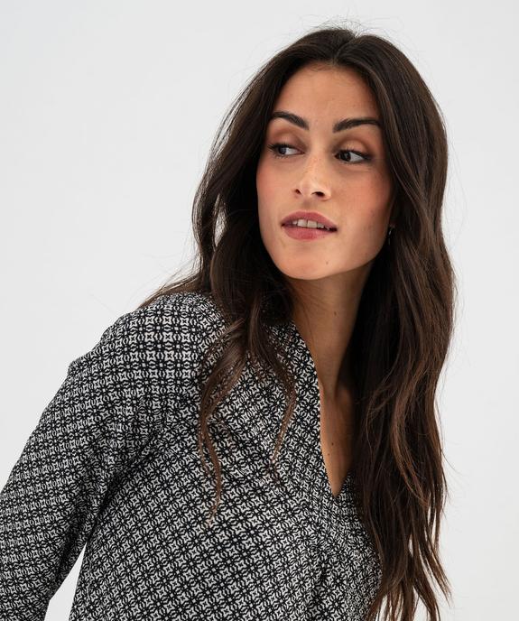Tee-shirt à manches longues et col V en maille texturée femme vue1 - GEMO 4G FEMME - GEMO