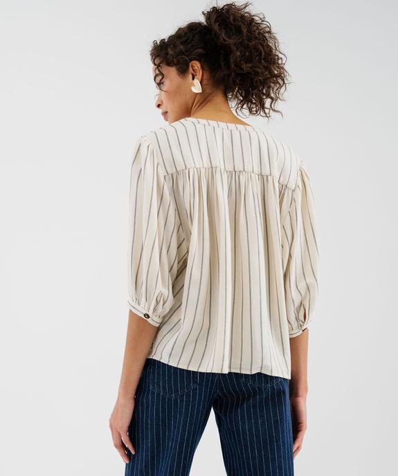 Blouse manches courtes ample en viscose et lin femme - LuluCastagnette vue3 - LULUCASTAGNETTE - GEMO