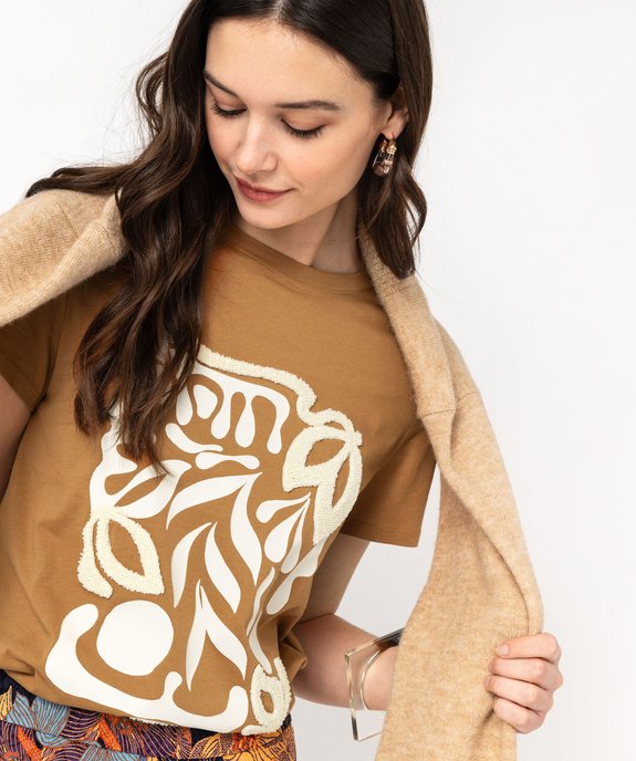 Tee-shirt à manches courtes avec motif en relief femme vue1 - GEMO(FEMME PAP) - GEMO