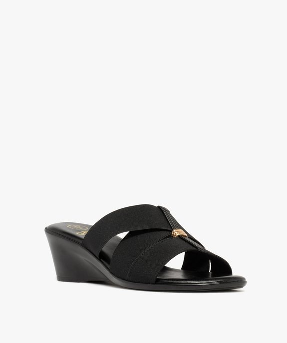 Mules femme à talon compensé et brides unies élastiques vue2 - GEMO(URBAIN) - GEMO