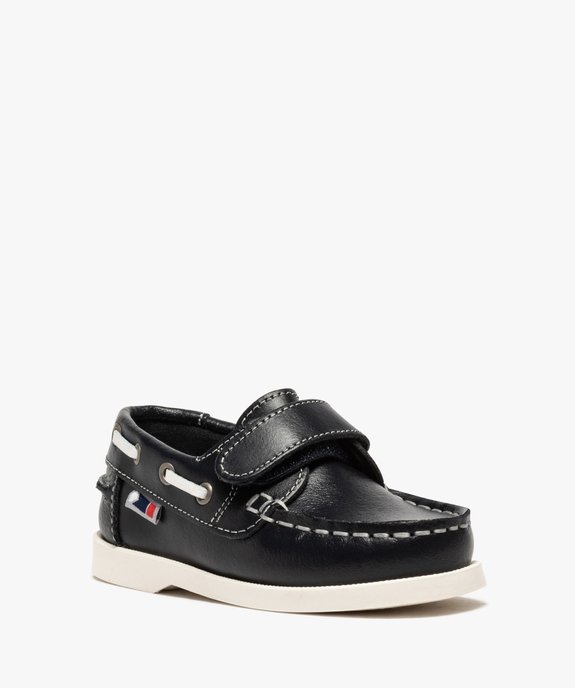 Chaussures bateau garçon dessus cuir à fermeture scratch vue2 - GEMO (ENFANT) - GEMO