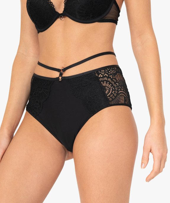 Culotte femme taille haute en microfibre et dentelle vue1 - GEMO(HOMWR FEM) - GEMO