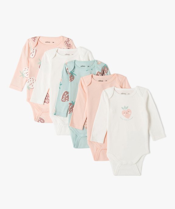 Body bébé à manches longues col américain 100% coton biologique (lot de 5) vue1 - GEMO 4G BEBE - GEMO