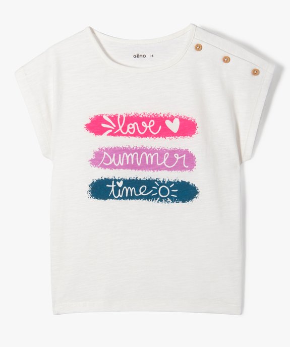 Tee-shirt fille avec motif sur le buste et boutons sur l’épaule vue1 - GEMO 4G FILLE - GEMO