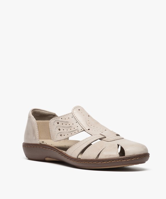 Sandales femme confort dessus cuir à brides élastiquées vue2 - GEMO (CONFORT) - GEMO