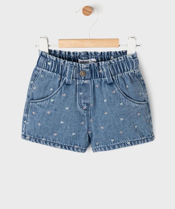 Short en jean à motifs coeurs avec taille ajustable bébé fille vue1 - GEMO(BEBE DEBT) - GEMO
