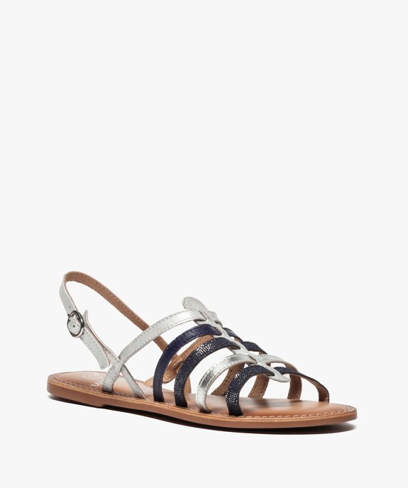 Sandales femme à talon plat et brides multiples en cuir vue2 - GEMO (CASUAL) - GEMO