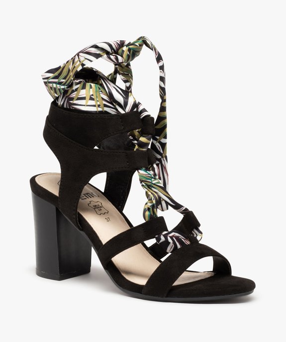 Sandales femme à talon carré et laçage foulard vue2 - GEMO(URBAIN) - GEMO