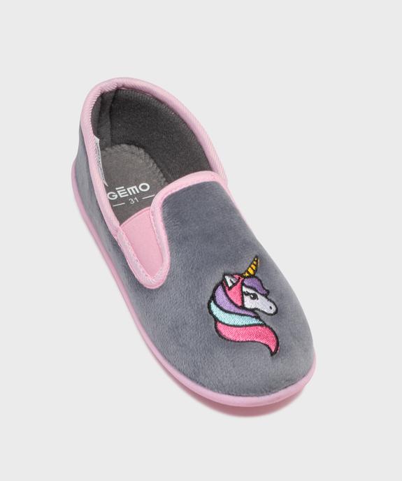 Chaussons pantoufles en velours brodés licorne fille vue5 - GEMO 4G FILLE - GEMO