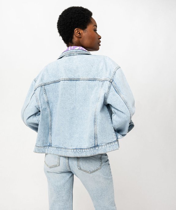 Veste en jean avec motifs fleuris brodés femme vue4 - GEMO 4G FEMME - GEMO