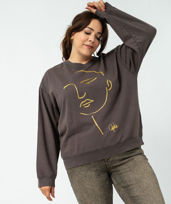 Sweat en coton avec imprimé doré femme vue2 - GEMO (G TAILLE) - GEMO
