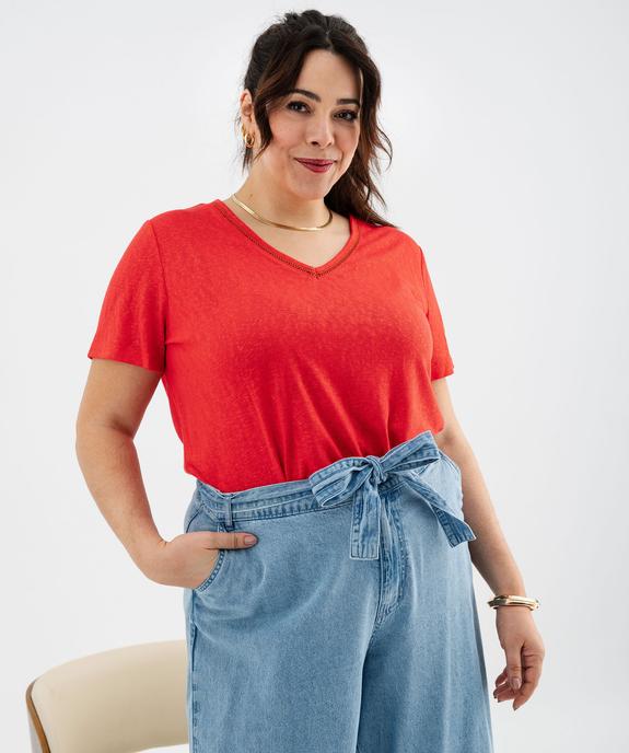 Tee-shirt manches courtes pailleté à col V femme grande taille vue8 - GEMO (G TAILLE) - GEMO