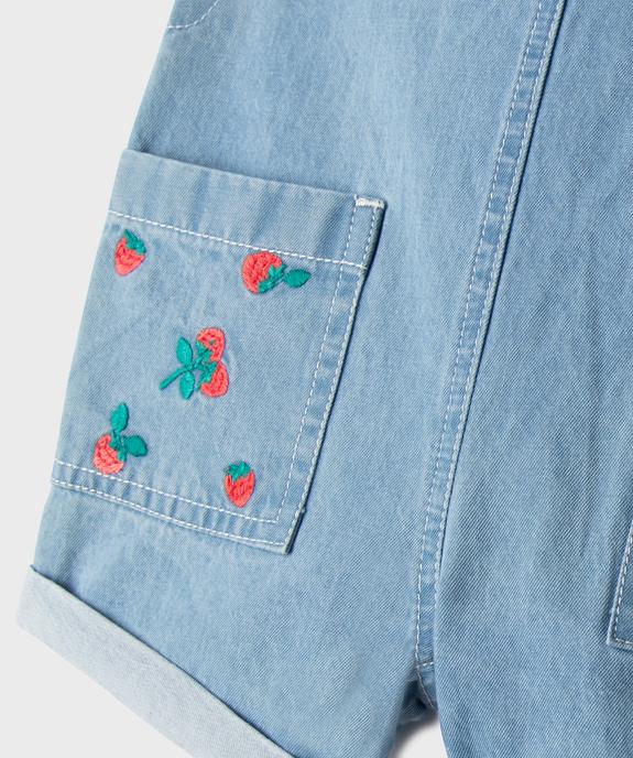 Salopette courte en coton avec motifs brodés bébé fille vue2 - GEMO(BEBE DEBT) - GEMO