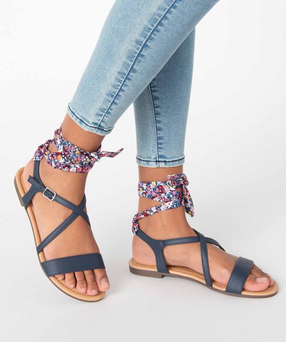 Sandales femme à talon plat et bride foulard vue1 - GEMO (CASUAL) - GEMO