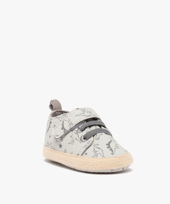 Chaussons de naissance bébé garçon en toile dinosaures vue2 - GEMO 4G BEBE - GEMO