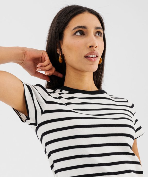 nches courtes et col rond rayé en maille côtelée femme vue2 - GEMO 4G FEMME - GEMO