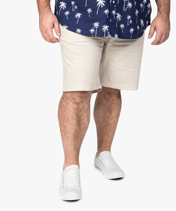 Bermuda homme grande taille en lin avec taille élastiquée  vue1 - GEMO (HOMME) - GEMO