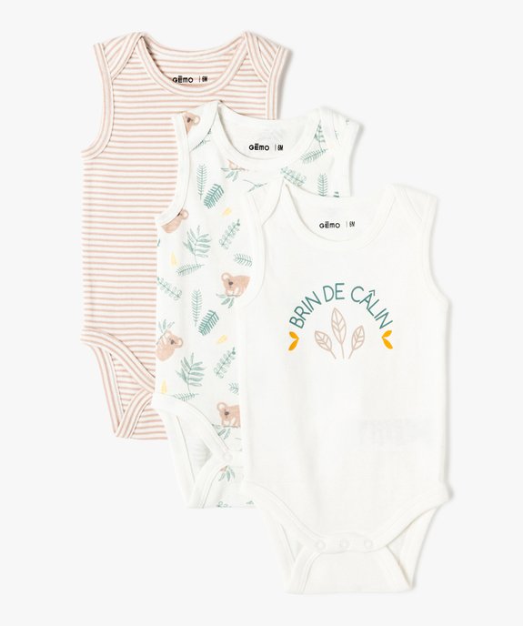 Body bébé sans manches imprimé (lot de 3) vue1 - GEMO 4G BEBE - GEMO